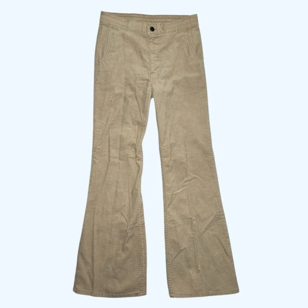 Vintage Levis 625 Tan Corduroy Bell Bottom Flare Pants White Tab 625-1521 30x31